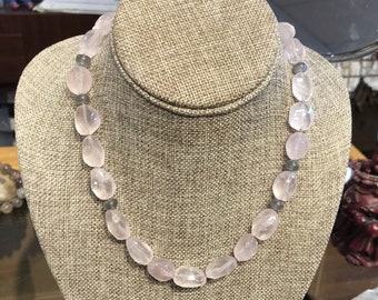 Madagascar Rose Quartz & Grey Moonstone Gemstone Necklace