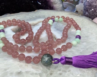 Natural Strawberry Quartz Gemstone Mala with Tassel