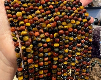 6mm Multicolour Red Yellow Blue tiger eye round gemstone beads