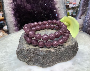 Natural Purple Lepidolite Gemstone Round Bead Bracelet -  healing energy 10mm