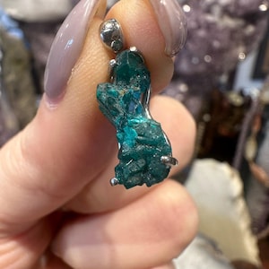 Stunning Green Dioptase Crystal Sterling Silver Gemstone Pendant