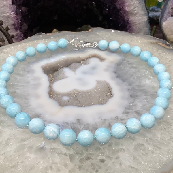 Beautiful Blue Aragonite 12mm natural gemstone necklace