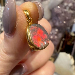 Australian Lightning Ridge Opal Pendant 18K Plated #1