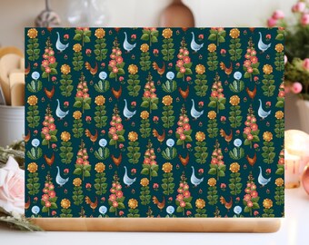 Cute Chicken and Goose, Floral Glass Chopping Board. Goose Gifts for Her. Kitchen Chicken Decor. Gifts for Cooks.Glass Worktop Savers. Geese