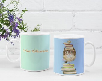 Cute Owl Teacher's Mug. End of school term gift for your teacher. Personisable Teacher's Mug. Teacher's Gift. Cute Owl Mug for Teachers.