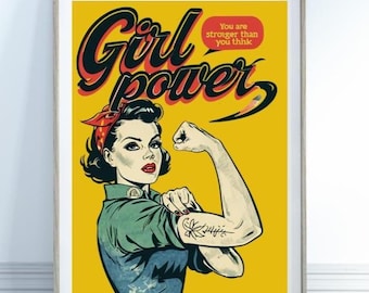 Retro Girl Power Pop Art Poster. Feminist Posters. Pop Culture Wall Art Print, Comic Book Art Poster, Feminist Print Wall Art, Strong Women