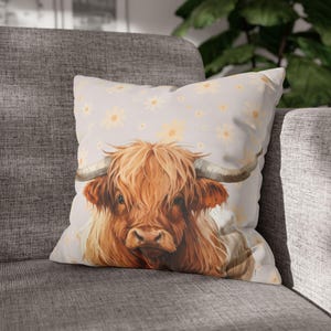 Bonita funda de cojín de vaca de las Highlands. Cojines. Decoración del hogar. Regalo para los amantes de las vacas de las Highlands. Regalo para los amantes de la naturaleza. Fauna británica. Vacas