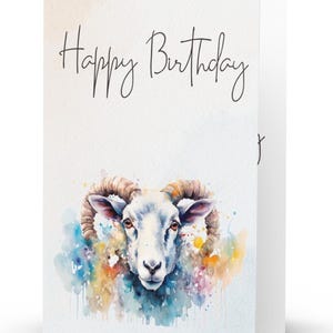 Bellissimo biglietto d'auguri a forma di ariete con acquerello. Biglietti d'auguri a forma di pecora. Biglietti d'auguri per agricoltori. Biglietti d'auguri per lui. Regali a tema pecora. Arieti.