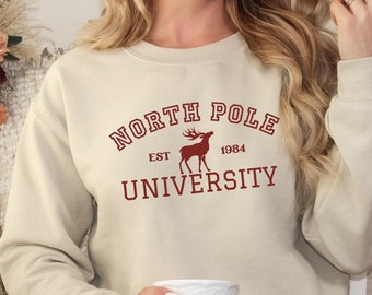 North Pole University Sweatshirt, North Pole Sweatshirt, Christmas Collage Sweatshirt, Christmas Gifts, Winter Sweatshirt, Holiday Gift