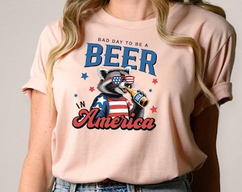 Funny Beer Raccoon Shirt, Patriotic Drinking 4th of July Tee, America Red White Blue Party T-Shirt