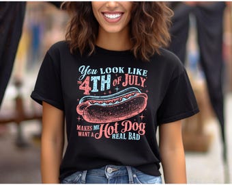 Funny 4th of July Hot Dog Shirt - Retro Patriotic Summer Tee - Independence Day Humor Shirt