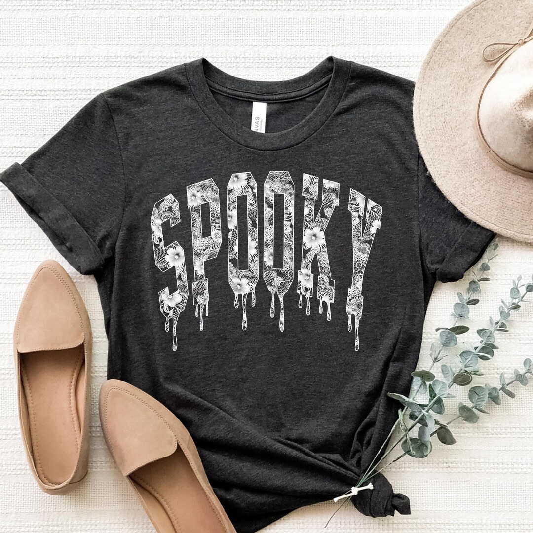 October Dripping Spooky Halloween Shirt White Lace Font, Dripping Cobweb Letters Tee ...