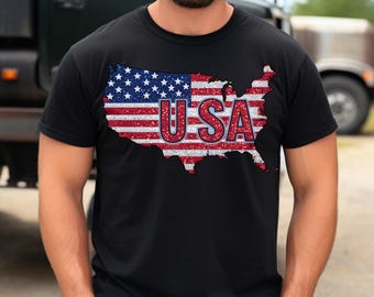 USA Flag Map Shirt, Patriotic American Pride Tee, 4th of July USA T-Shirt, Red White and Blue United States Graphic Top