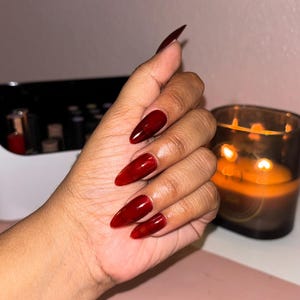 Almond Burgundy Jelly Red Nails