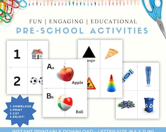 Zestaw zajęć edukacyjnych dla przedszkolaków (angielski) | Alfabet, liczby, kształty i kolory | Wydrukowana edukacyjna zabawa