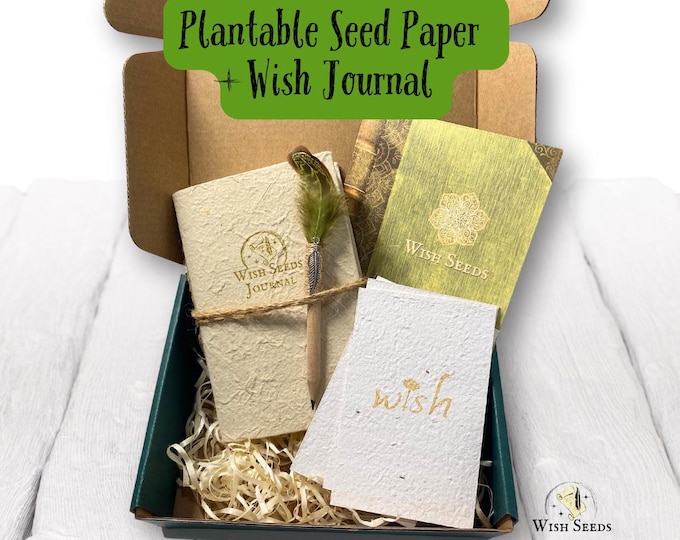 Featured listing image: Wish Seed Paper + Blank Journal; Plantable Wildflower Seed Paper; Magical Gift Set for Manifesting Dreams; Eco-Friendly Gifts for Kids