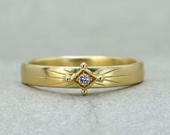 18k gold diamond band, gold stacking ring, solid gold band, solid gold wedding ring, diamond wedding band, unique wedding band, Star ring