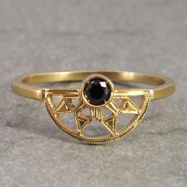 Victoria ring - 18k gold Art Deco black diamond ring - alternative engagement ring - unique engagement ring - black diamond solitaire
