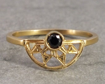 Victoria ring - 18k gold Art Deco black diamond ring - alternative engagement ring - unique engagement ring - black diamond solitaire