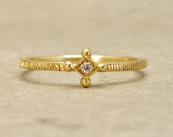 18k solid gold diamond ring, thin gold band, diamond wedding ring, dainty diamond ring, celestial ring, stacking ring, thin engraved band