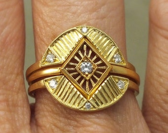 Art Deco full Halo stacking ring set, alternative wedding ring, engagement ring set, diamond halo, gold stacking rings, Art Deco wedding