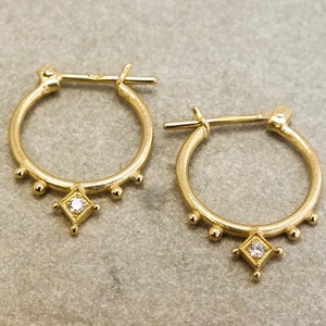 18k solid gold diamond hoop earrings, small gold hoops, hoop earrings solid gold, thin gold hoops, everyday hoops, unique hoop earrings
