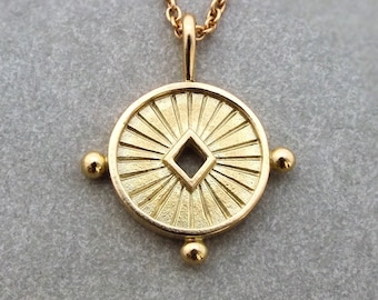 Aurora necklace 18k gold, celestial necklace, gold medallion, sun medallion, gold coin necklace, layering necklace, gold sun necklace