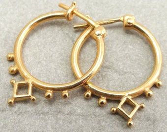 18k Gold Etruscan Hoop Earrings: Small Tribal Boho Hoops