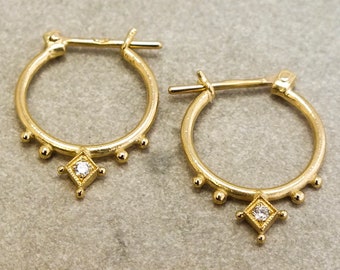 18k solid gold diamond hoop earrings, small gold hoops, hoop earrings solid gold, thin gold hoops, everyday hoops, unique hoop earrings