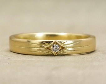 18k solid gold ring, diamond wedding ring, thin gold ring, gold band, starburst ring, celestial wedding ring, stacking ring, diamond band