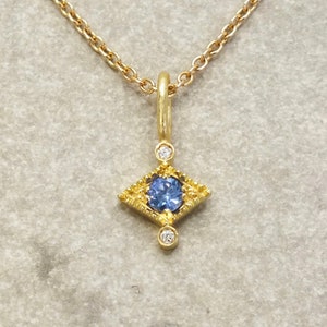 Tiny 18k gold sapphire and diamond necklace, Aurelia Ceylon sapphire pendant, dainty gold necklace,  September birthstone necklace