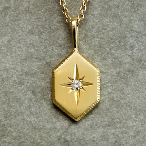 18k Gold North Star Diamond Necklace: Handmade Good Luck Charm