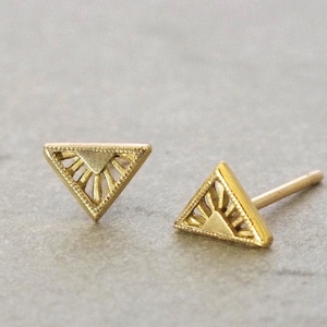 Tiny 18k gold stud earrings, Art Deco stud earrings, tiny solid gold studs, triangle studs, tiny rose gold studs, dainty studs, Art Deco