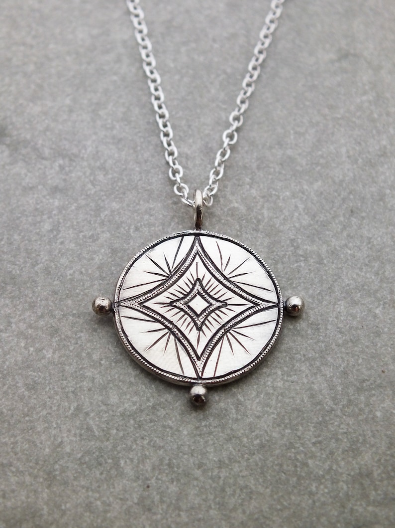 Astraeus necklace star pendant celestial necklace good luck charm, starburst necklace, coin charm, silver medallion, layering necklace image 6