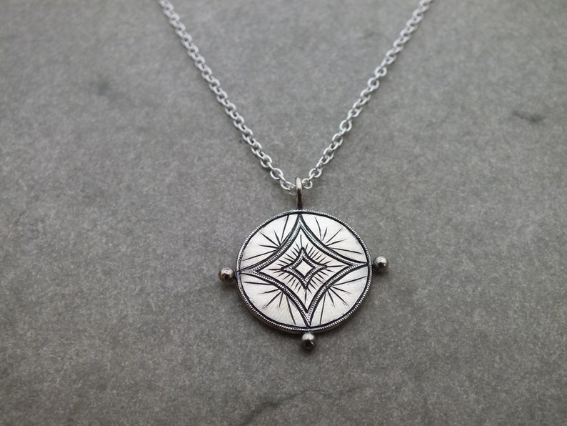 Astraeus necklace star pendant celestial necklace good luck charm, starburst necklace, coin charm, silver medallion, layering necklace image 8