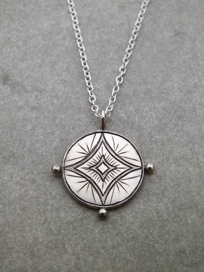 Astraeus necklace star pendant celestial necklace good luck charm, starburst necklace, coin charm, silver medallion, layering necklace image 1