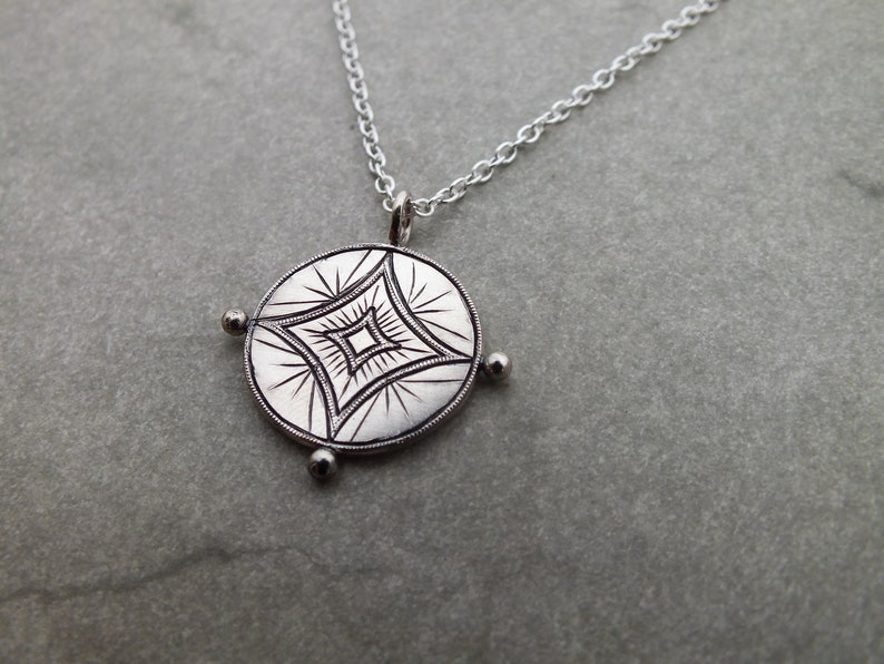 Astraeus necklace star pendant celestial necklace good luck charm, starburst necklace, coin charm, silver medallion, layering necklace image 7