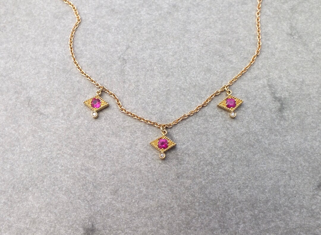 Aurelia Triplet 18k Gold Ruby Diamond Necklace Triple - Etsy