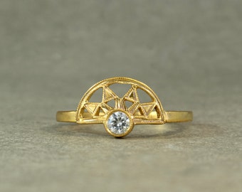 The Victoria ring - 18k gold Art Deco diamond ring - alternative engagement ring - unique engagement ring - diamond crown ring