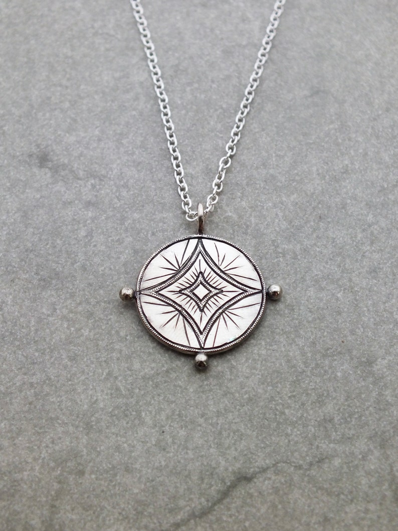 Astraeus necklace star pendant celestial necklace good luck charm, starburst necklace, coin charm, silver medallion, layering necklace image 5