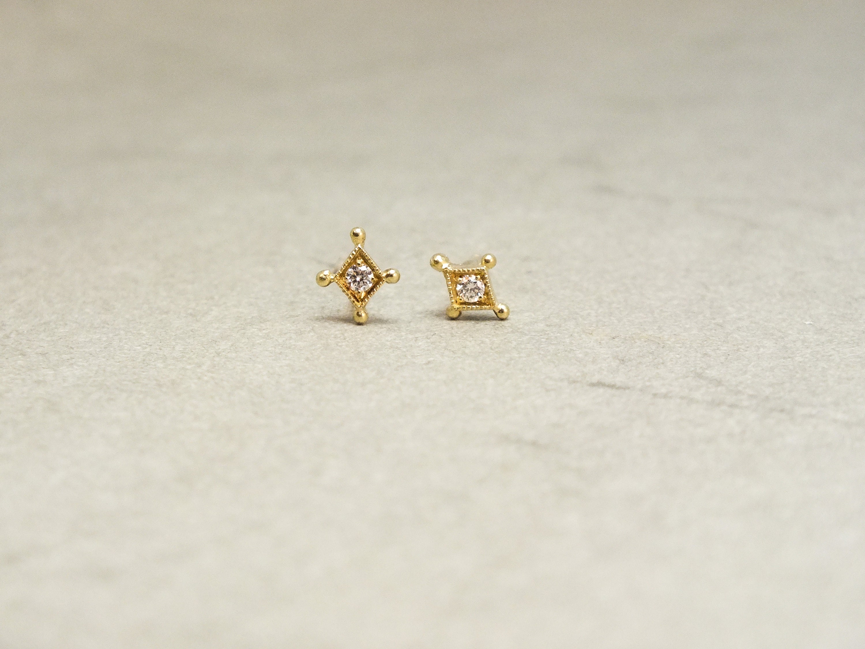 Tiny temple of the stars stud earrings 18k gold & diamonds | Etsy