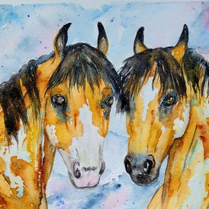 Original, Watercolor,Horse Abstract, Pony, Mustang, dun, buckskin image 1