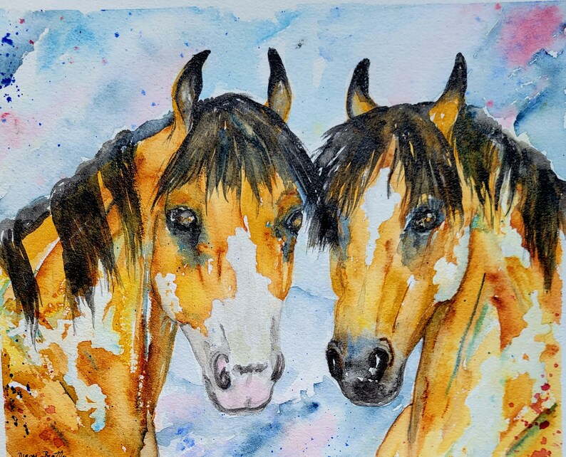 Original, Watercolor,Horse Abstract, Pony, Mustang, dun, buckskin image 1