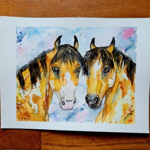 Original, Watercolor,Horse Abstract, Pony, Mustang, dun, buckskin image 3