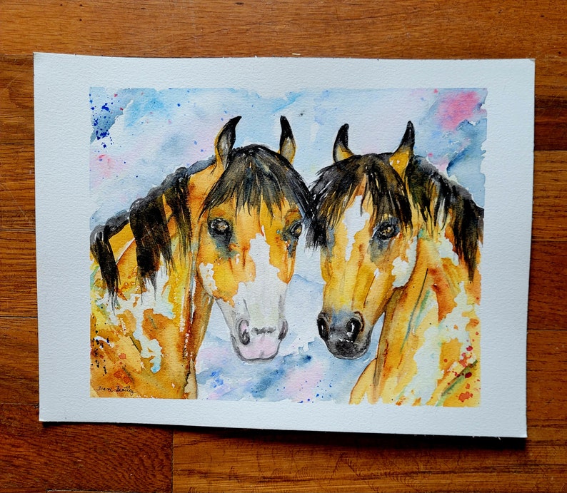 Original, Watercolor,Horse Abstract, Pony, Mustang, dun, buckskin image 3