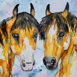 Original, Watercolor,Horse Abstract, Pony, Mustang, dun, buckskin image 2