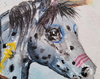 Orignal Watercolor, Mustang, Abstract Horse,War Pony ,Appaloosa