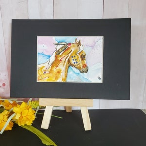 Palomino ,war Horse feathers totem Origininal, not a print watercolor ACEO image 2