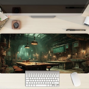 Steampunk Blacksmith Desk Mat | Fantasy Lab Mouse Pad - Industrial Aesthetic Arcane Style Gaming & Office Desk Pad