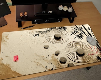 Bamboo Zen Japan Desk Mat | Large Mouse Pad with Japanese Meditation theme Design